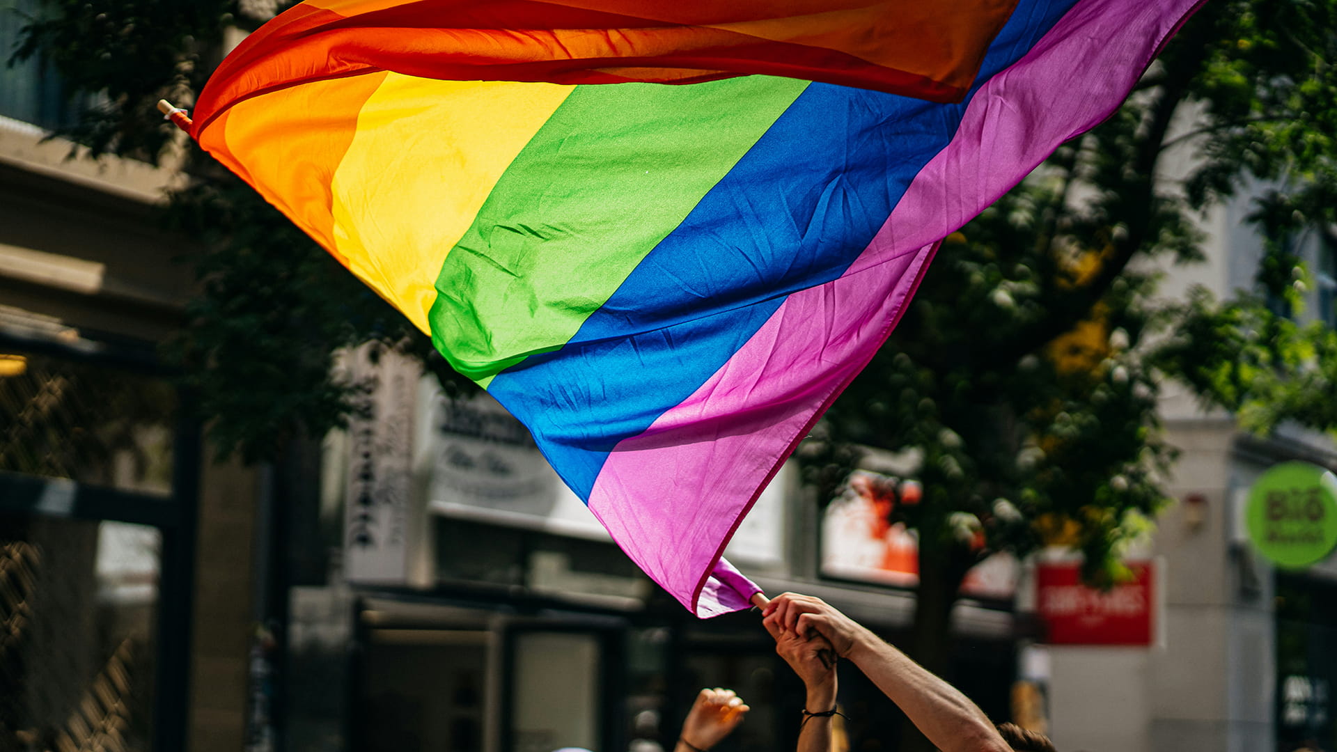 LGBT flag waved on the street